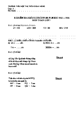 Đề kiểm tra khảo sát đầu năm môn Toán + Tiếng Việt Lớp 3 - Năm học 2015-2016 - Trường TH Thị trấn Đoan Hùng